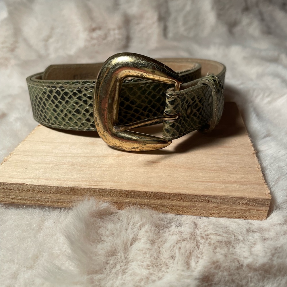 Green Reptile Belt with Gold Buckle